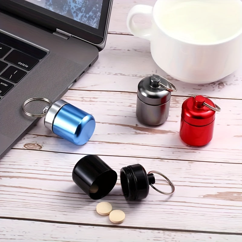 Waterproof Mini Pill Organizer Keychain - Portable Metal Medicine Holder