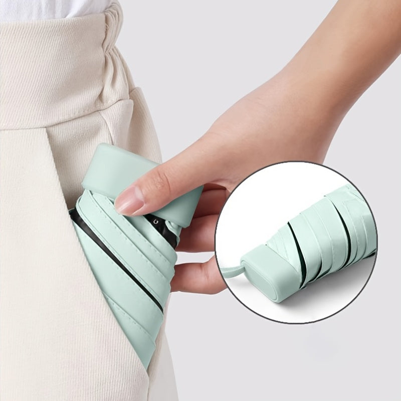 Mini Compact Umbrella - 6-Section Folding Sun & Rain Travel Umbrell