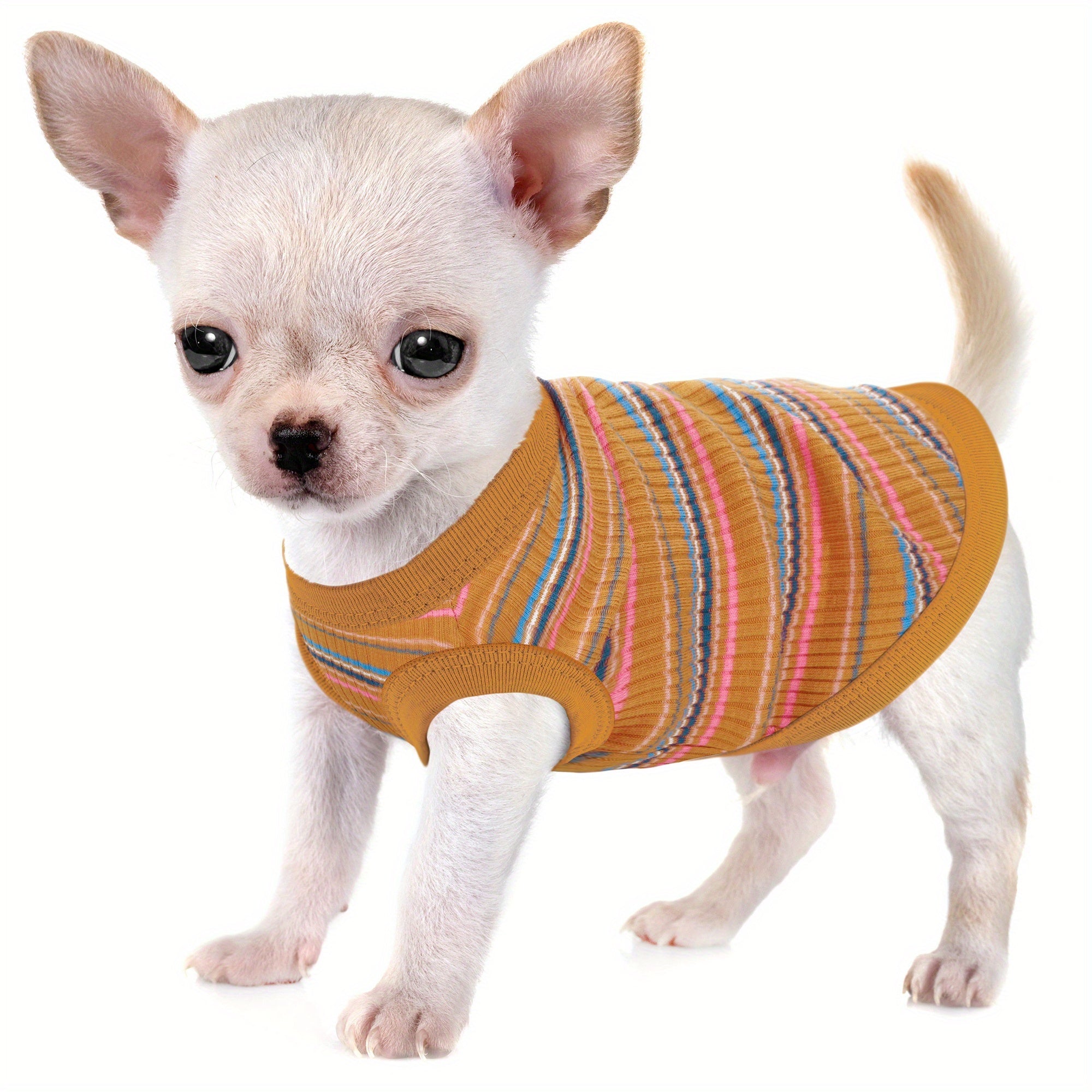 Mini Dog Vest - Soft Ribbed Pink Striped Tank Top for X Small Dogs to XXL