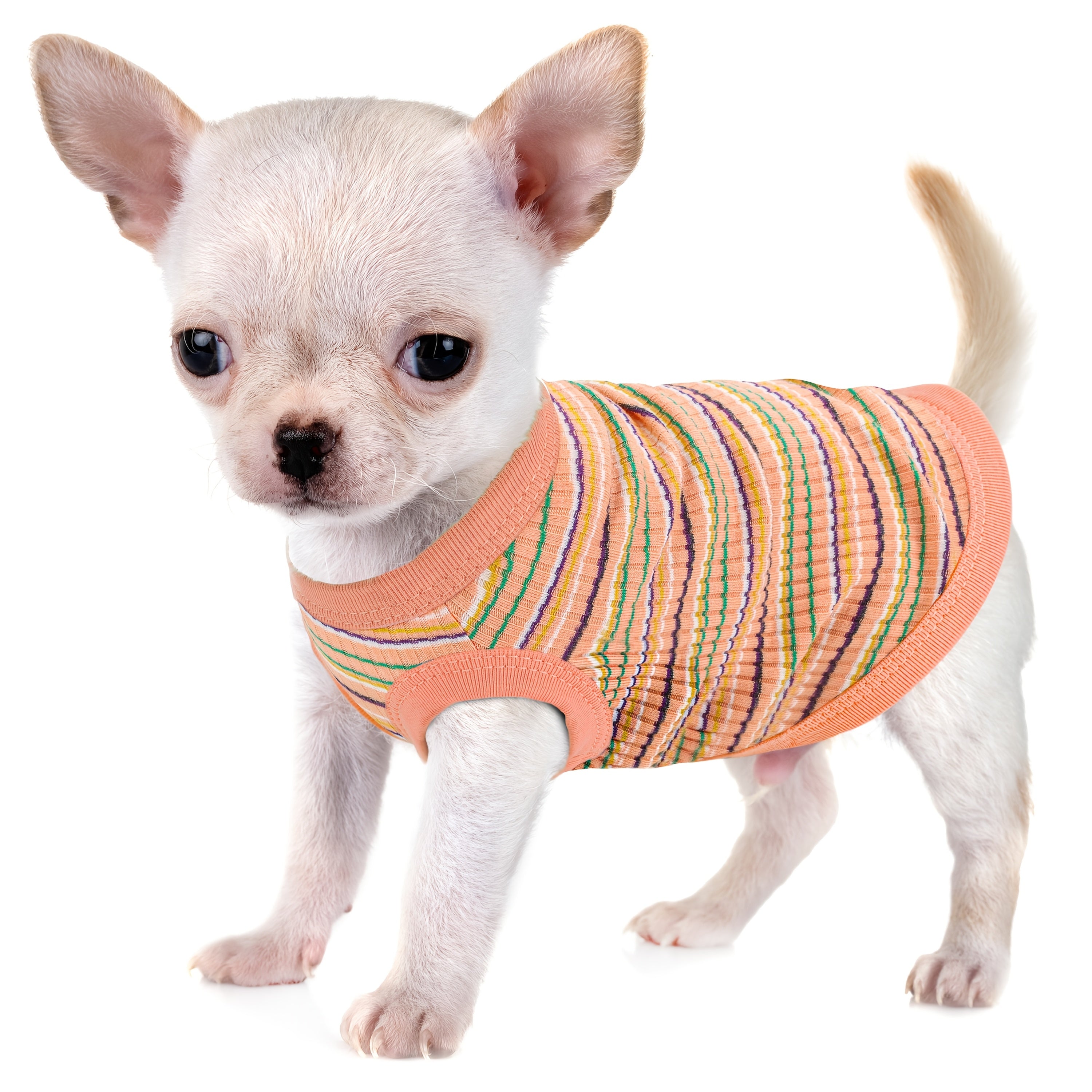 Mini Dog Vest - Soft Ribbed Pink Striped Tank Top for X Small Dogs to XXL