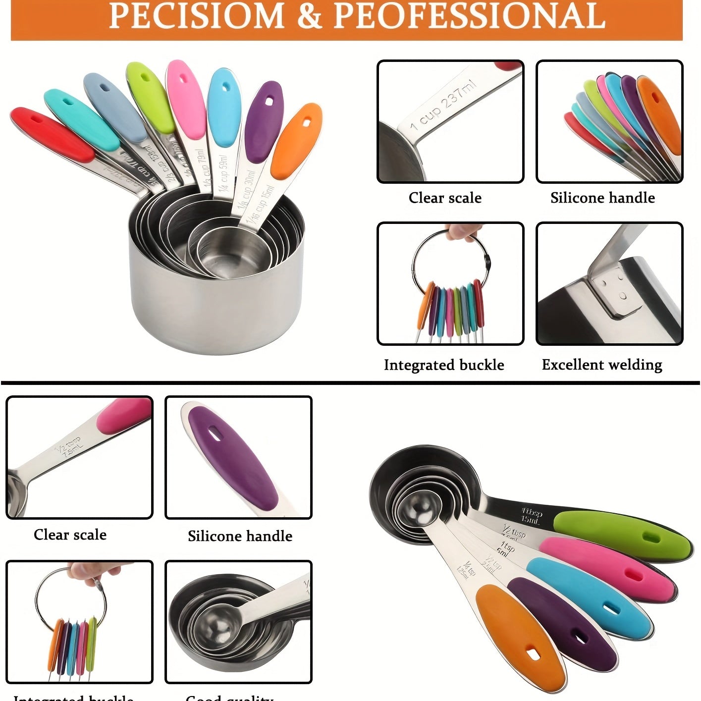 Measuring Cups & Spoons Set - 5/8/13 Piece Kitchen Tool Kit