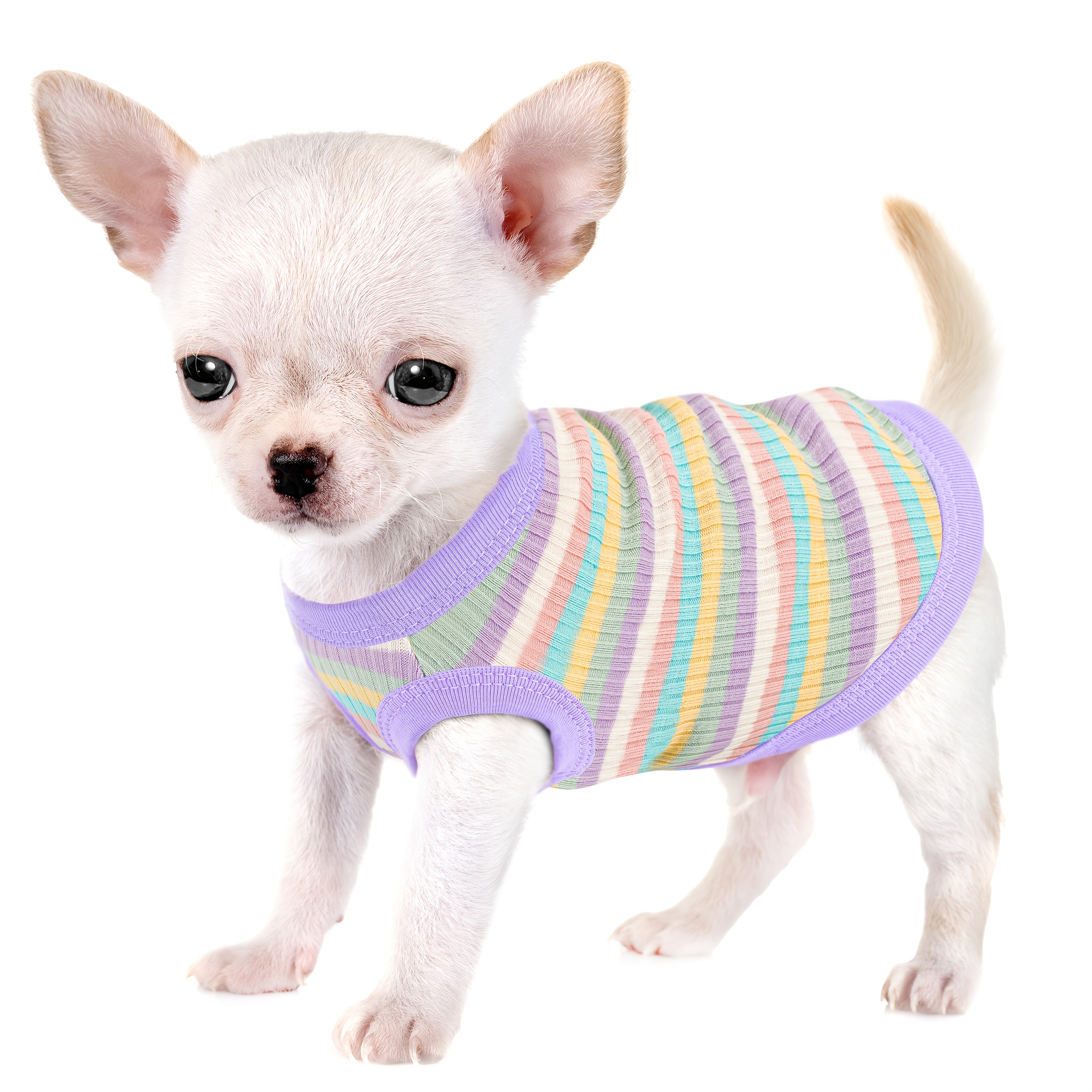 Mini Dog Vest - Soft Ribbed Pink Striped Tank Top for X Small Dogs to XXL