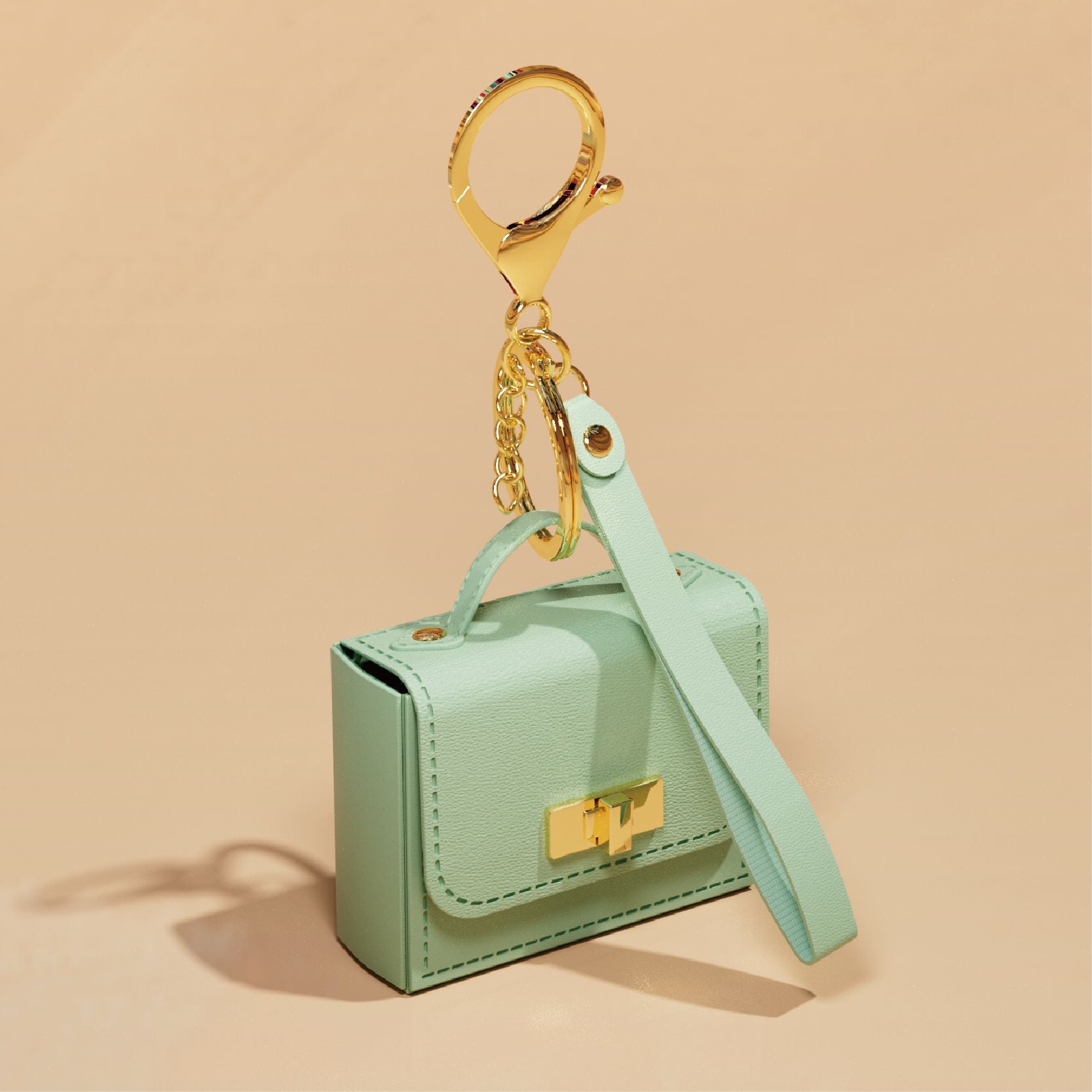 Mini Keychain Coin Purse - Faux Leather Charm Mini Bag with Handle