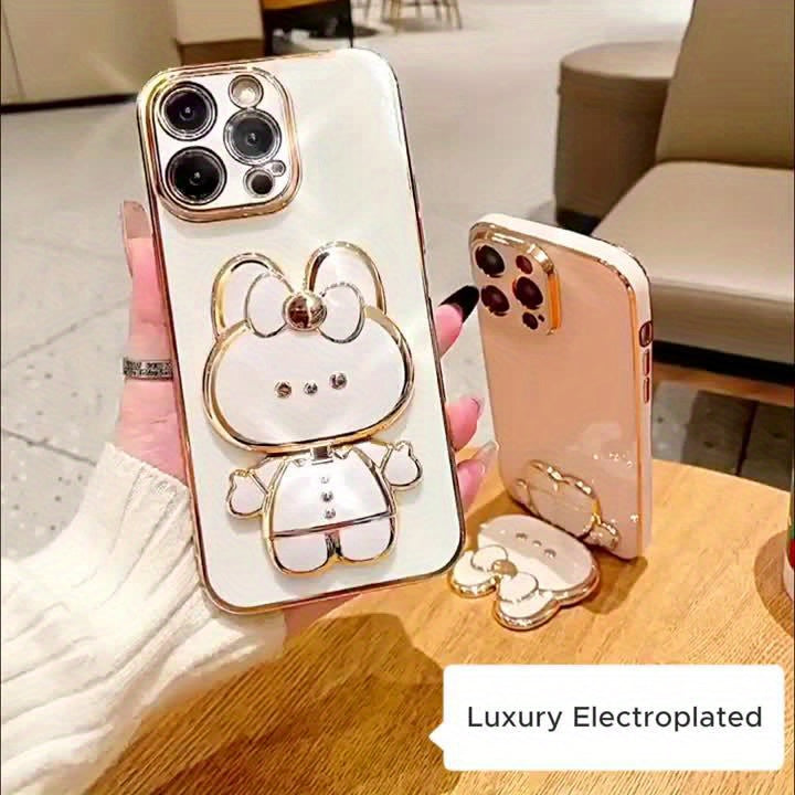Rabbit Phone Holder with Makeup Mirror - Cute Desktop Stand for iPhone & Android