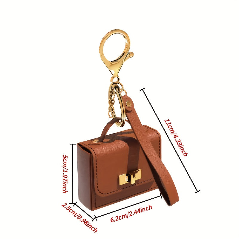 Mini Keychain Coin Purse - Faux Leather Charm Mini Bag with Handle