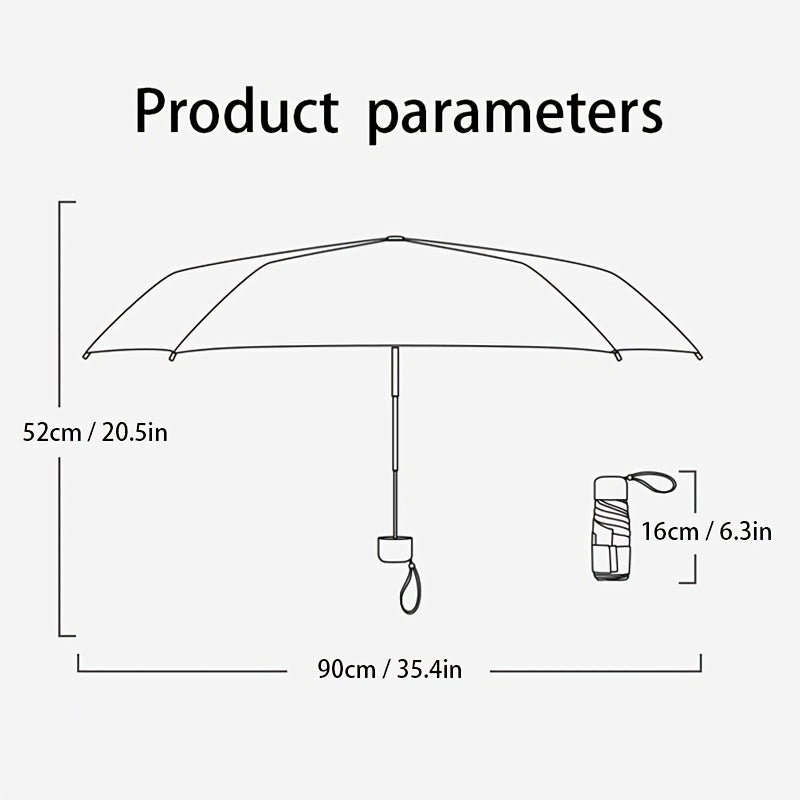 Mini Compact Umbrella - 6-Section Folding Sun & Rain Travel Umbrell