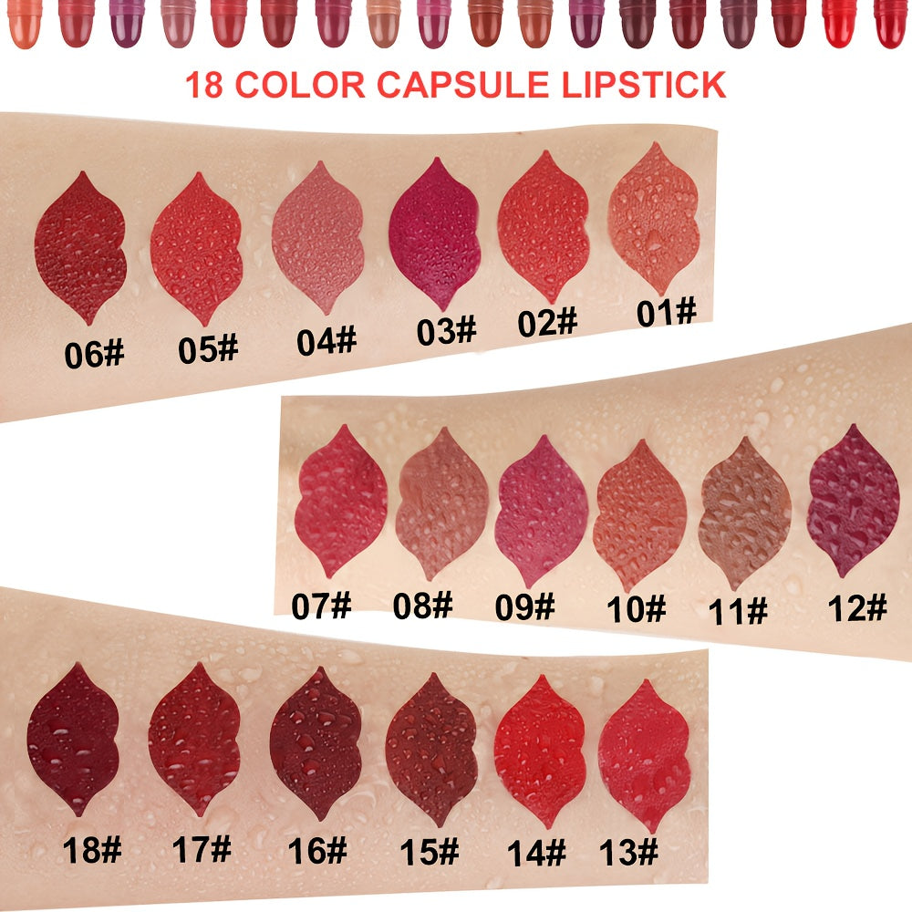 Mini Capsule Lipstick Set - 18 Long-Lasting Colours in Travel-Friendly Case