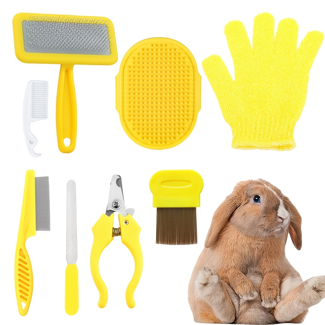 Mini Pet Grooming Kit - 8-Piece Pet Care Set with Nail Clippers & Bath Brush