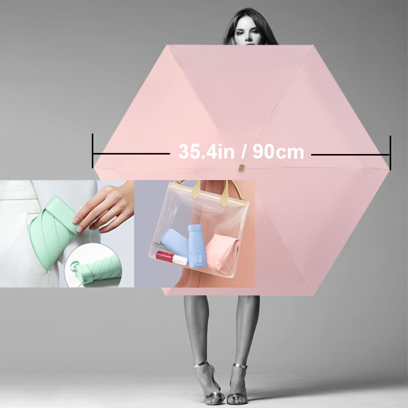 Mini Compact Umbrella - 6-Section Folding Sun & Rain Travel Umbrell