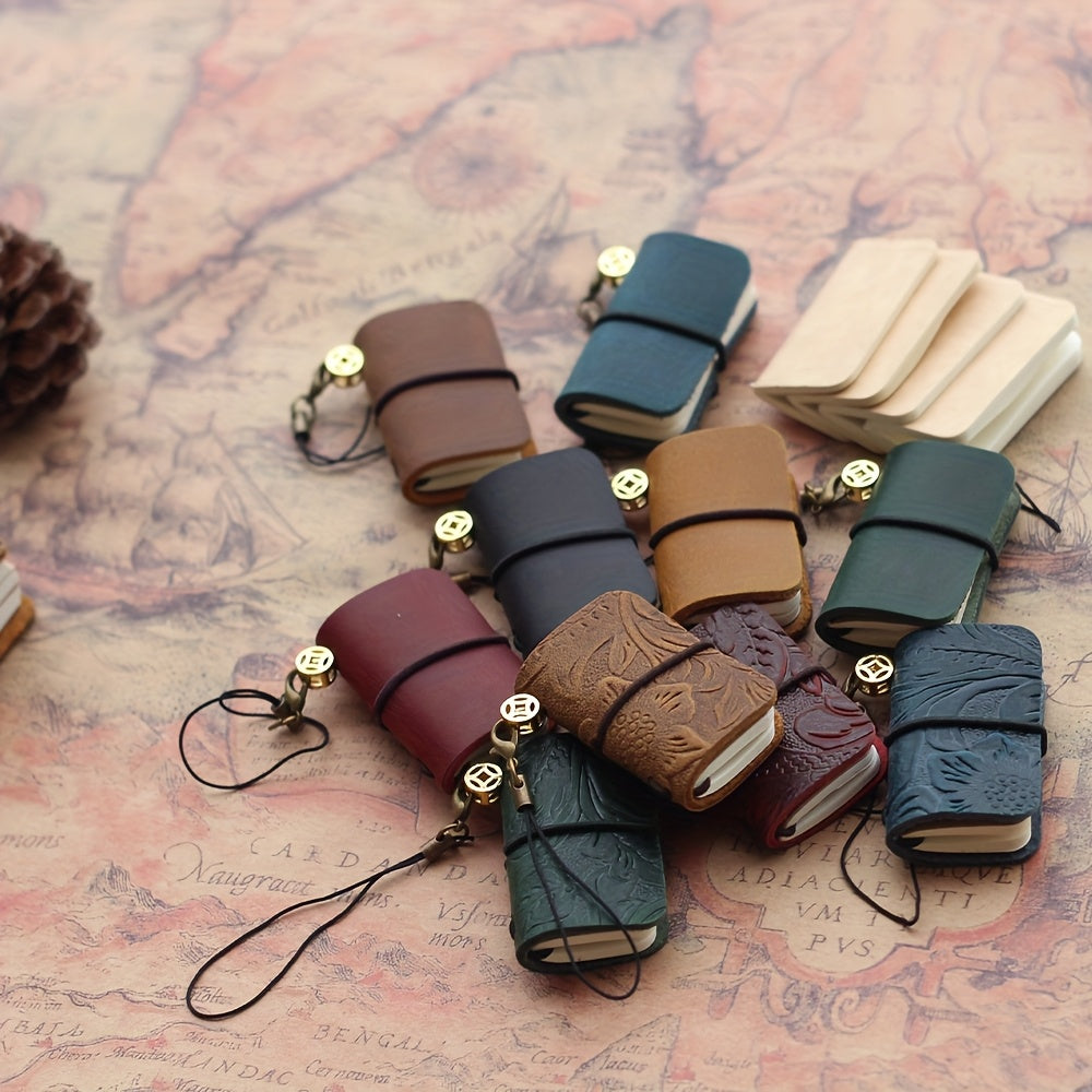 Mini Vintage Leather Notebook - 64 Page Travel Journal with Genuine Leather Cover