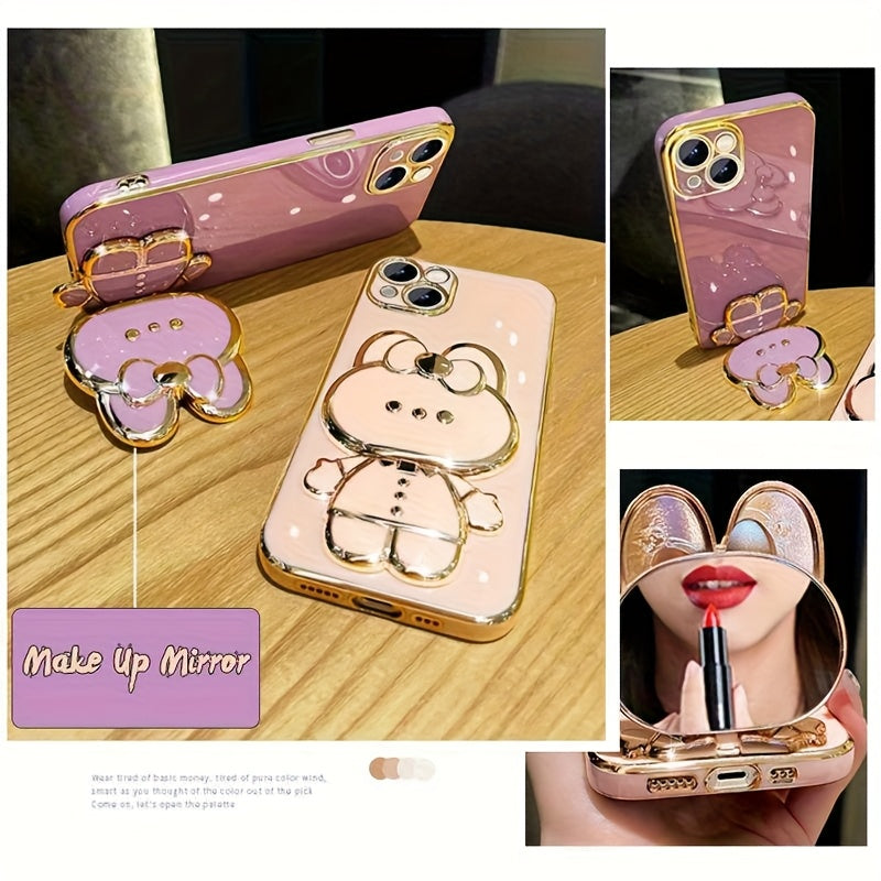 Rabbit Phone Holder with Makeup Mirror - Cute Desktop Stand for iPhone & Android