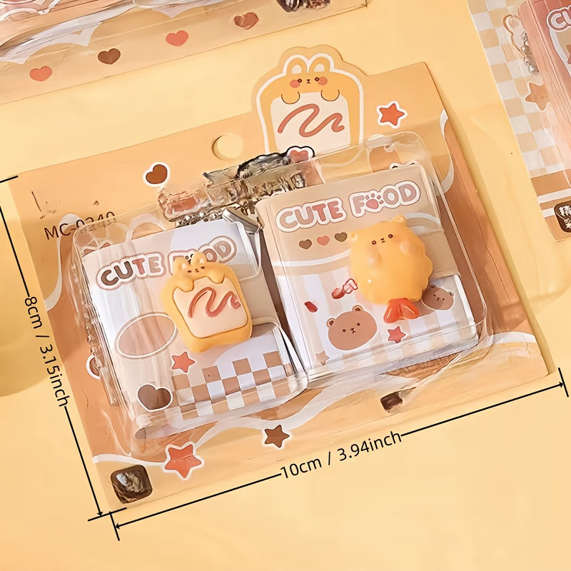 Mini Sticky Notes Set - 2 Pack Cute Cartoon Animal & Food Keychain Notepads