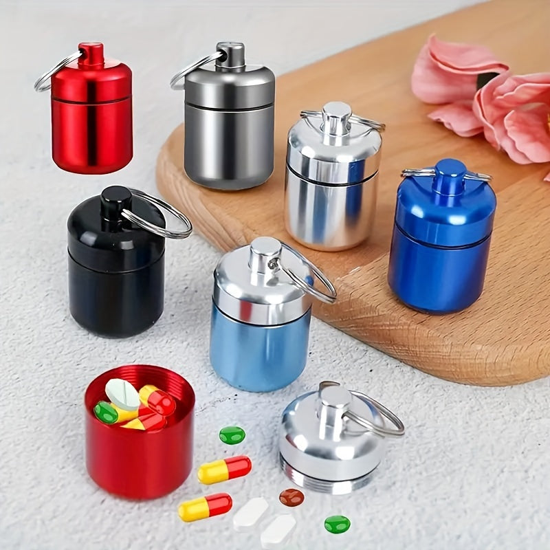 Waterproof Mini Pill Organizer Keychain - Portable Metal Medicine Holder