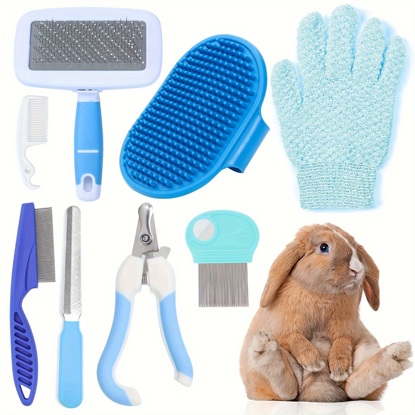 Mini Pet Grooming Kit - 8-Piece Pet Care Set with Nail Clippers & Bath Brush