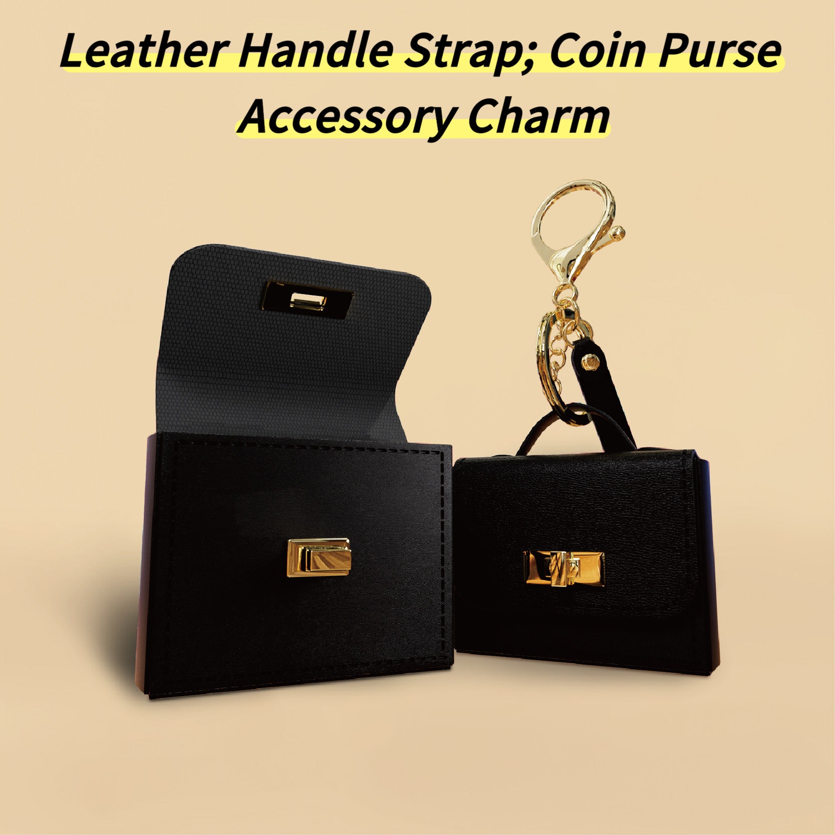 Mini Keychain Coin Purse - Faux Leather Charm Mini Bag with Handle