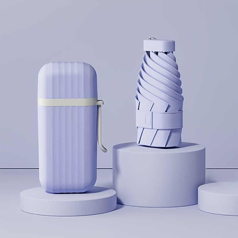 Mini Compact Umbrella - 6-Section Folding Sun & Rain Travel Umbrell