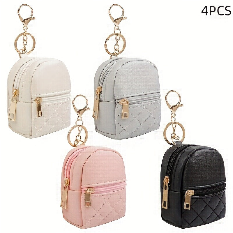 Mini Backpack Keychain Pouch Set - 4 Pack Multi-Compartment Travel Organizers