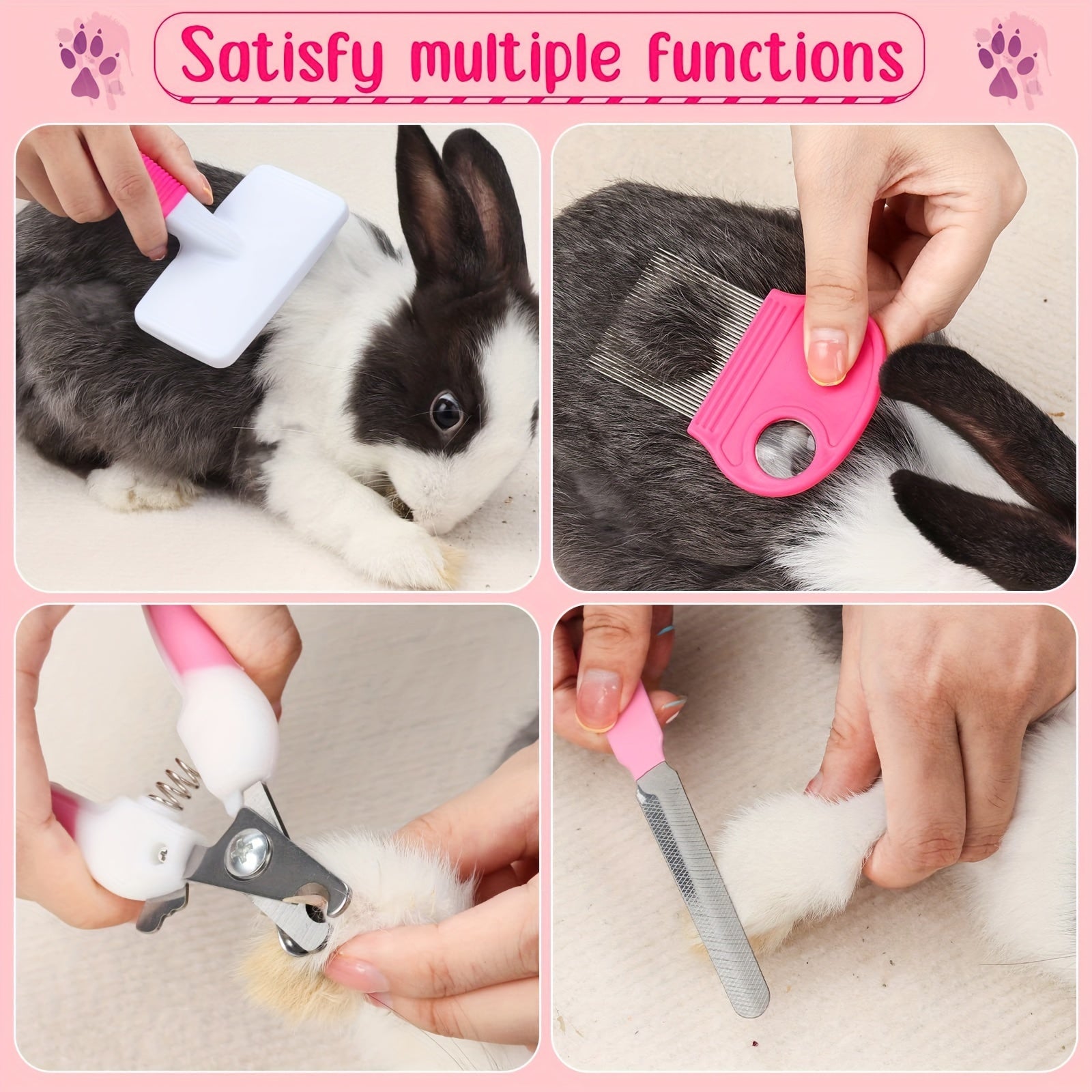 Mini Pet Grooming Kit - 8-Piece Pet Care Set with Nail Clippers & Bath Brush