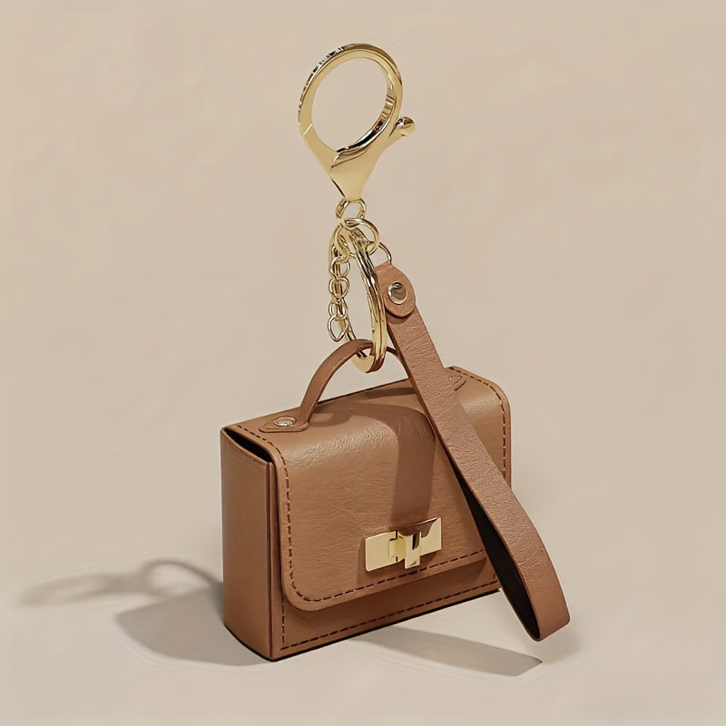 Mini Keychain Coin Purse - Faux Leather Charm Mini Bag with Handle