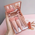 5-Piece Portable Mini Makeup Brush Set with Mirror - Foldable Travel Kit
