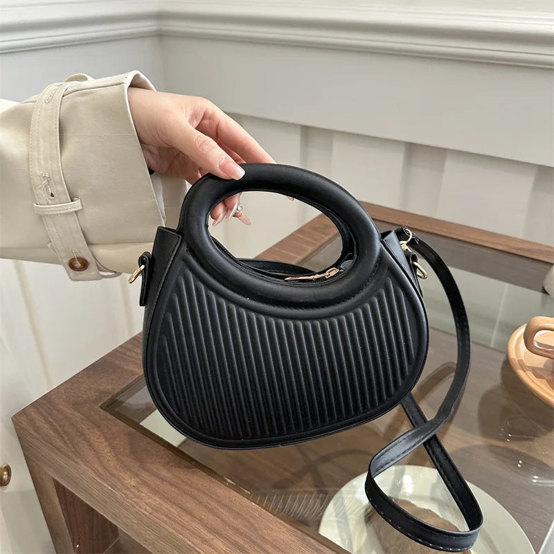 Chic Mini Half‑Moon Handbag – Stylish Round Handle Purse with Adjustable Crossbody Strap
