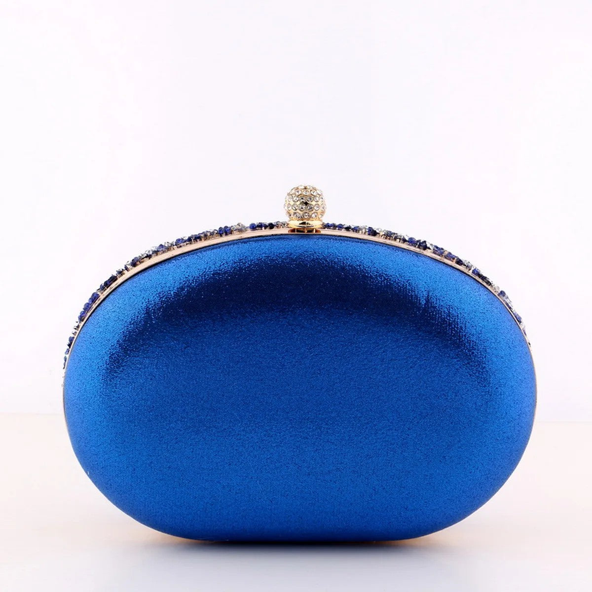 Flower Rhinestone Oval Clutch Purse – Sparkling Acrylic Evening Bag with Detatchable Chain