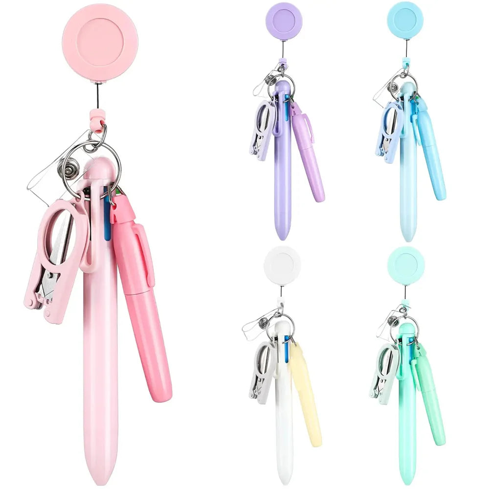 Retractable Badge Reel Multi Tools - Nurse Teacher Student Ballpoint Pen with Clip Hook