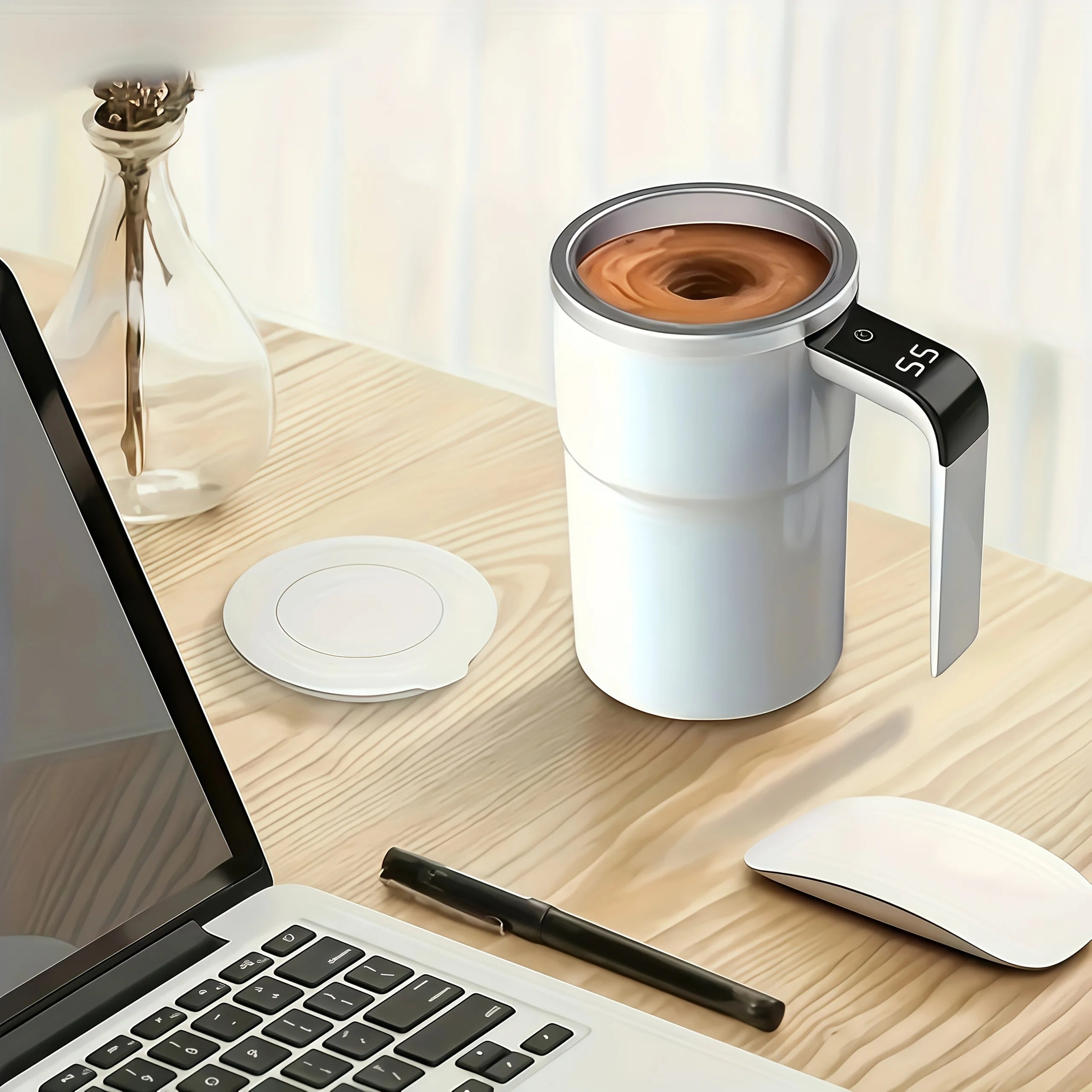USB Rechargeable Coffee Mug with Temperature Display & Auto Stirrer - 18650 Battery
