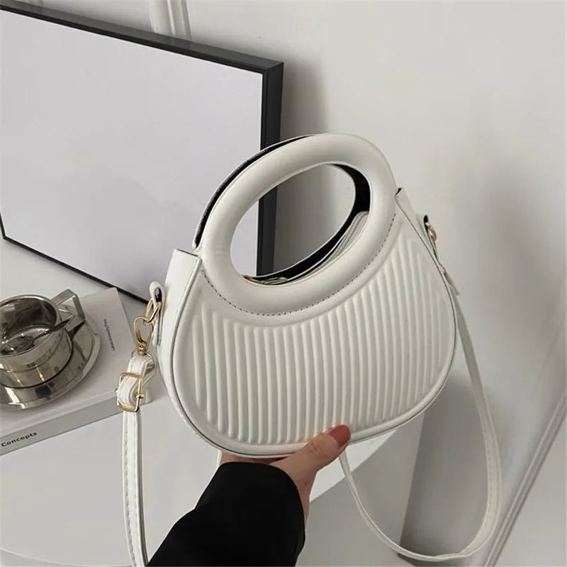 Chic Mini Half‑Moon Handbag – Stylish Round Handle Purse with Adjustable Crossbody Strap