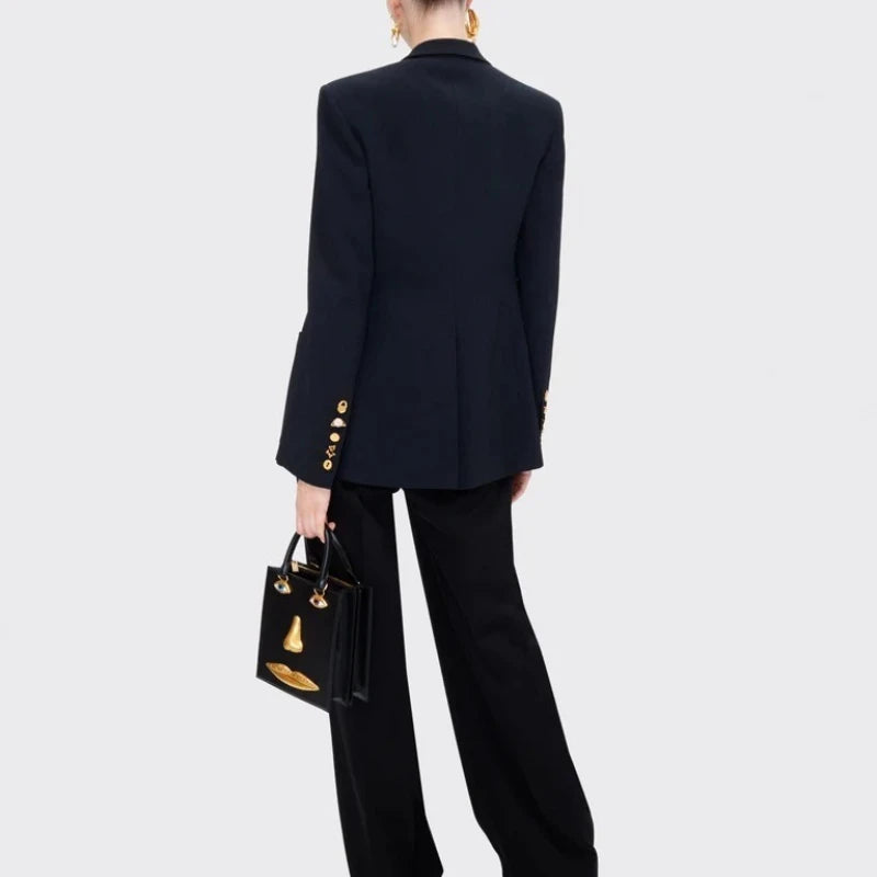 Mini Face Bag – Genuine Black Leather Crossbody with Gold‑Tone Jewellery Details