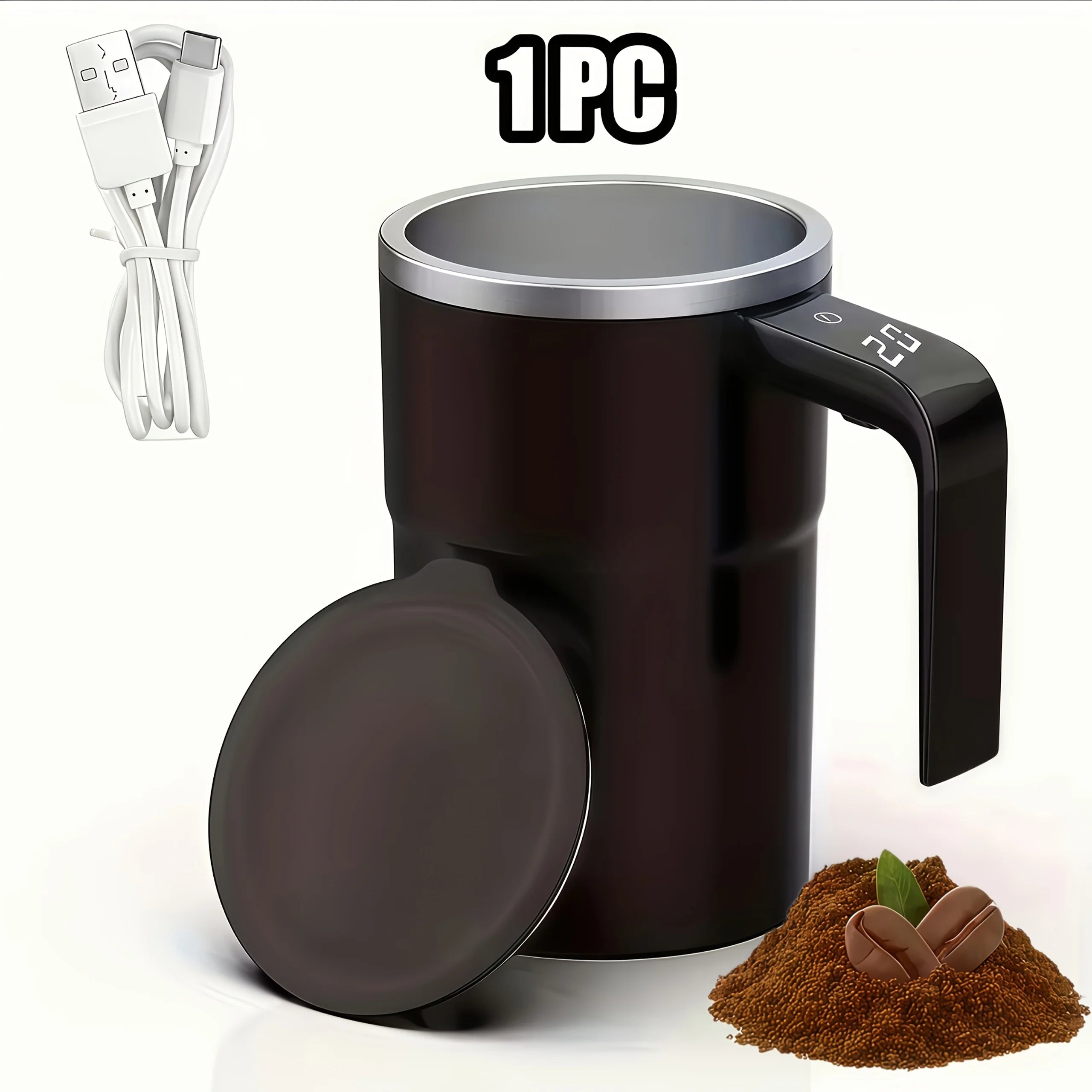 USB Rechargeable Coffee Mug with Temperature Display & Auto Stirrer - 18650 Battery