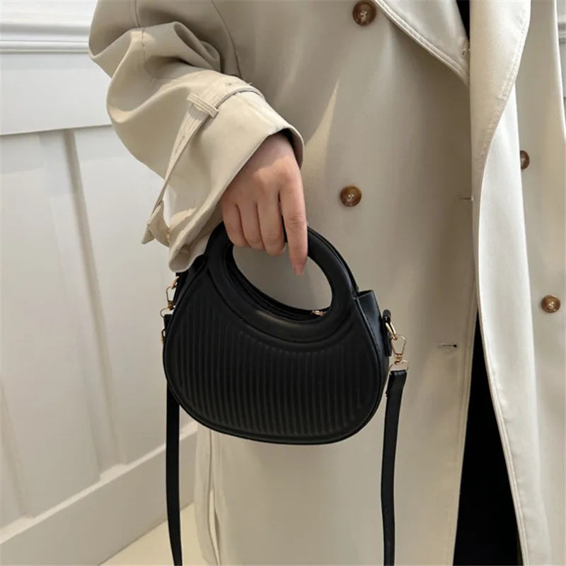 Chic Mini Half‑Moon Handbag – Stylish Round Handle Purse with Adjustable Crossbody Strap