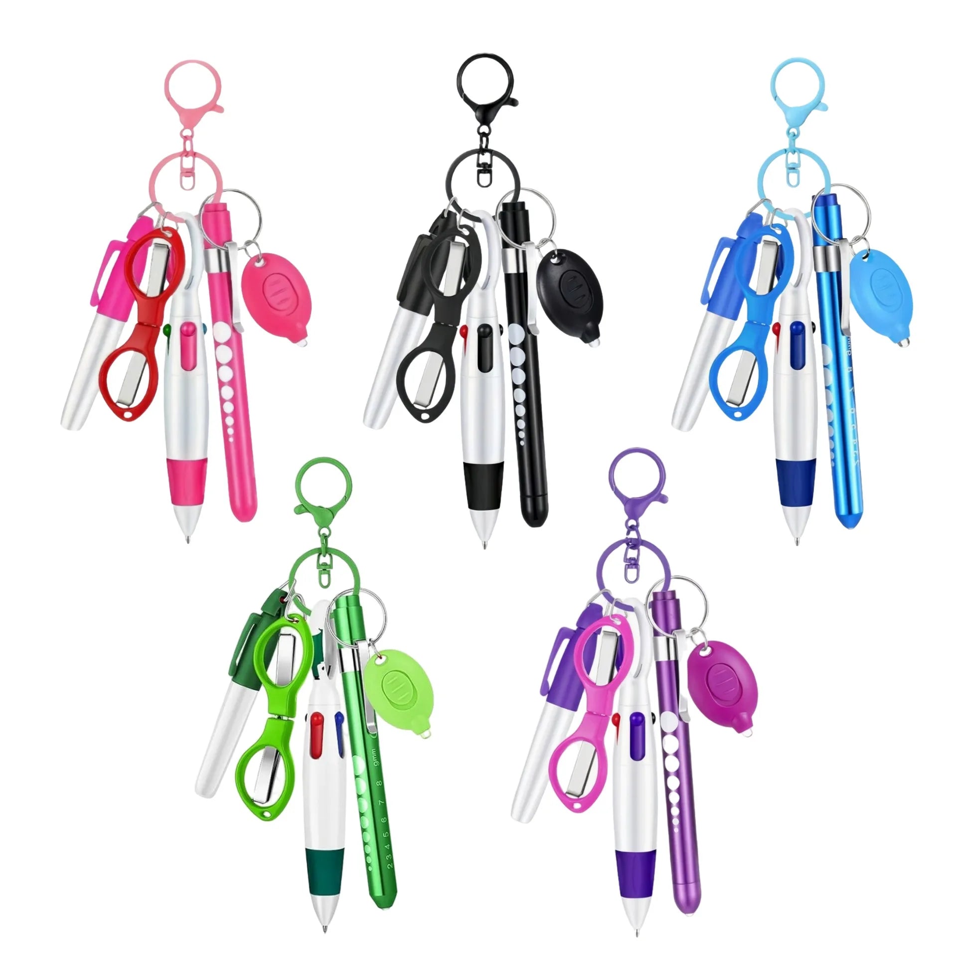 6-in-1 Portable Nurse Keychain Set - LED Light, Scissors & Medical Tools