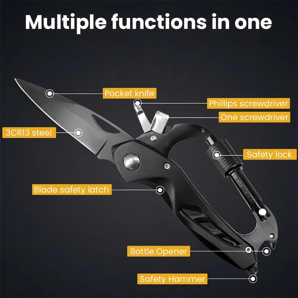 Multi-Tool Carabiner - EDC Keychain with Folding Knife