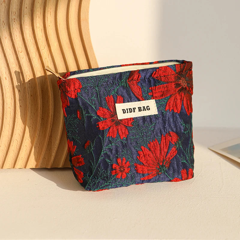 Mini Travel Cosmetic Bag - Compact Red Storage Pouch for Essentials