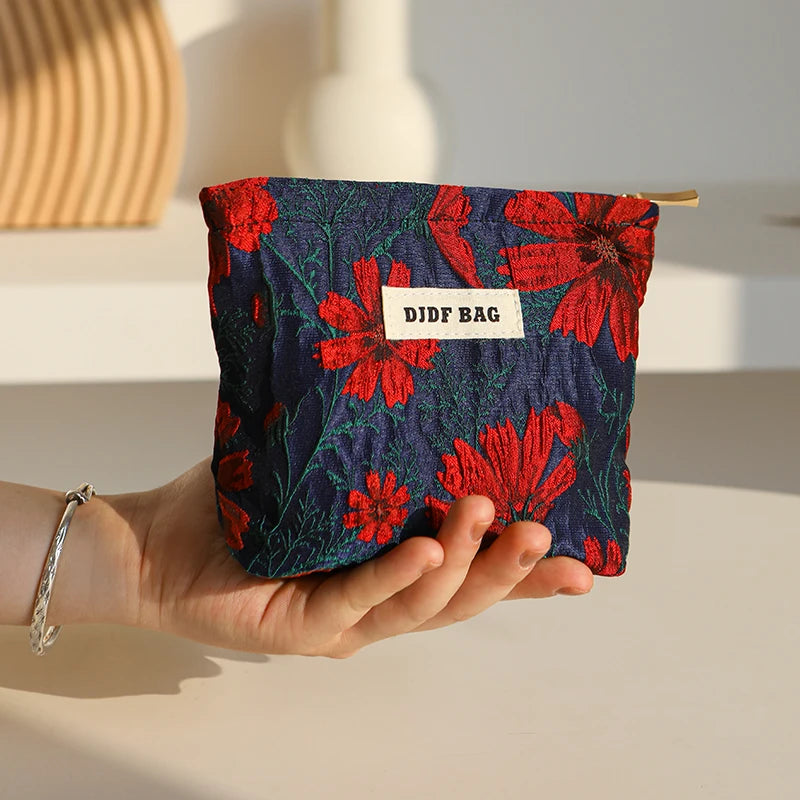 Mini Travel Cosmetic Bag - Compact Red Storage Pouch for Essentials