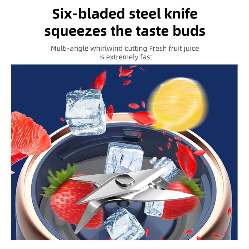 Portable USB Rechargeable Blender - 6-Blade Electric Juicer Cup for Travel