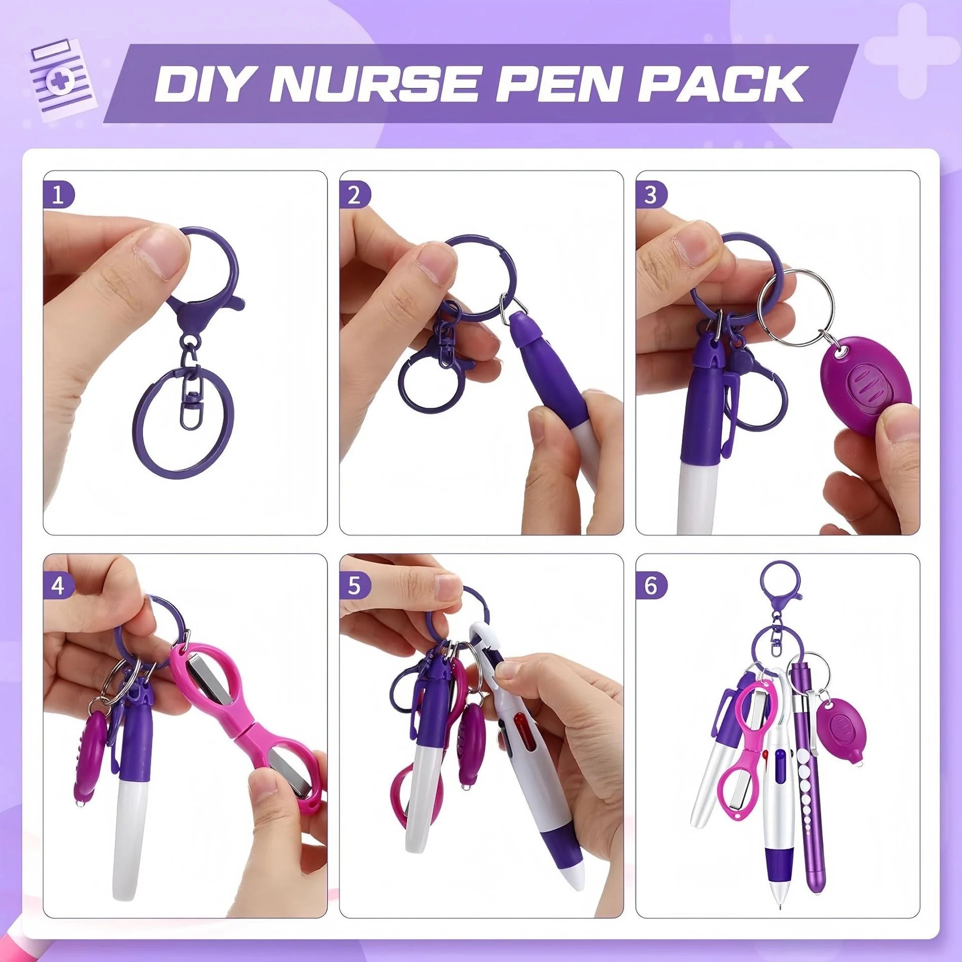 6-in-1 Portable Nurse Keychain Set - LED Light, Scissors & Medical Tools