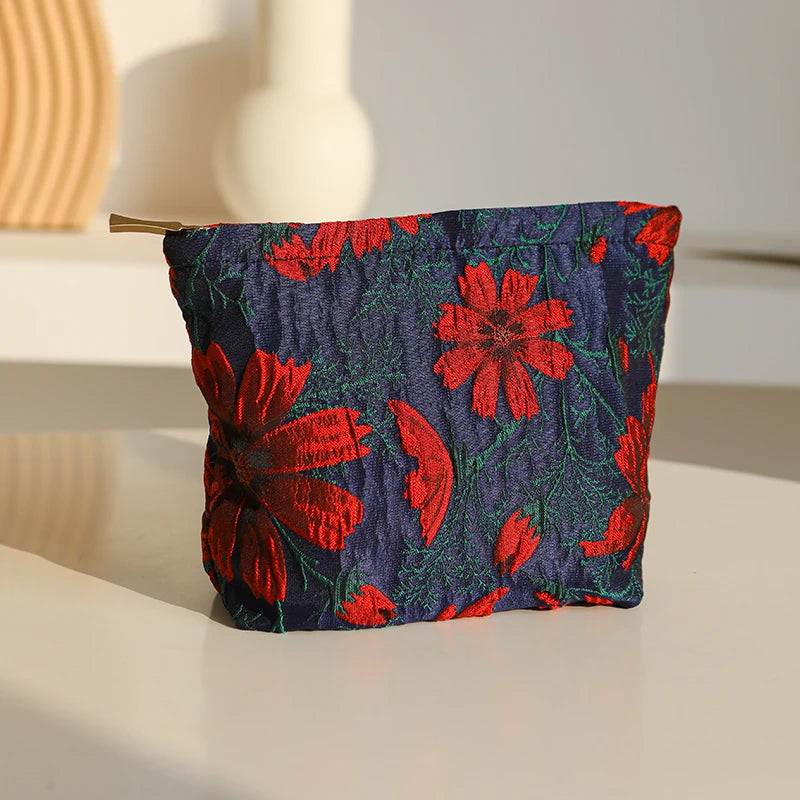 Mini Travel Cosmetic Bag - Compact Red Storage Pouch for Essentials