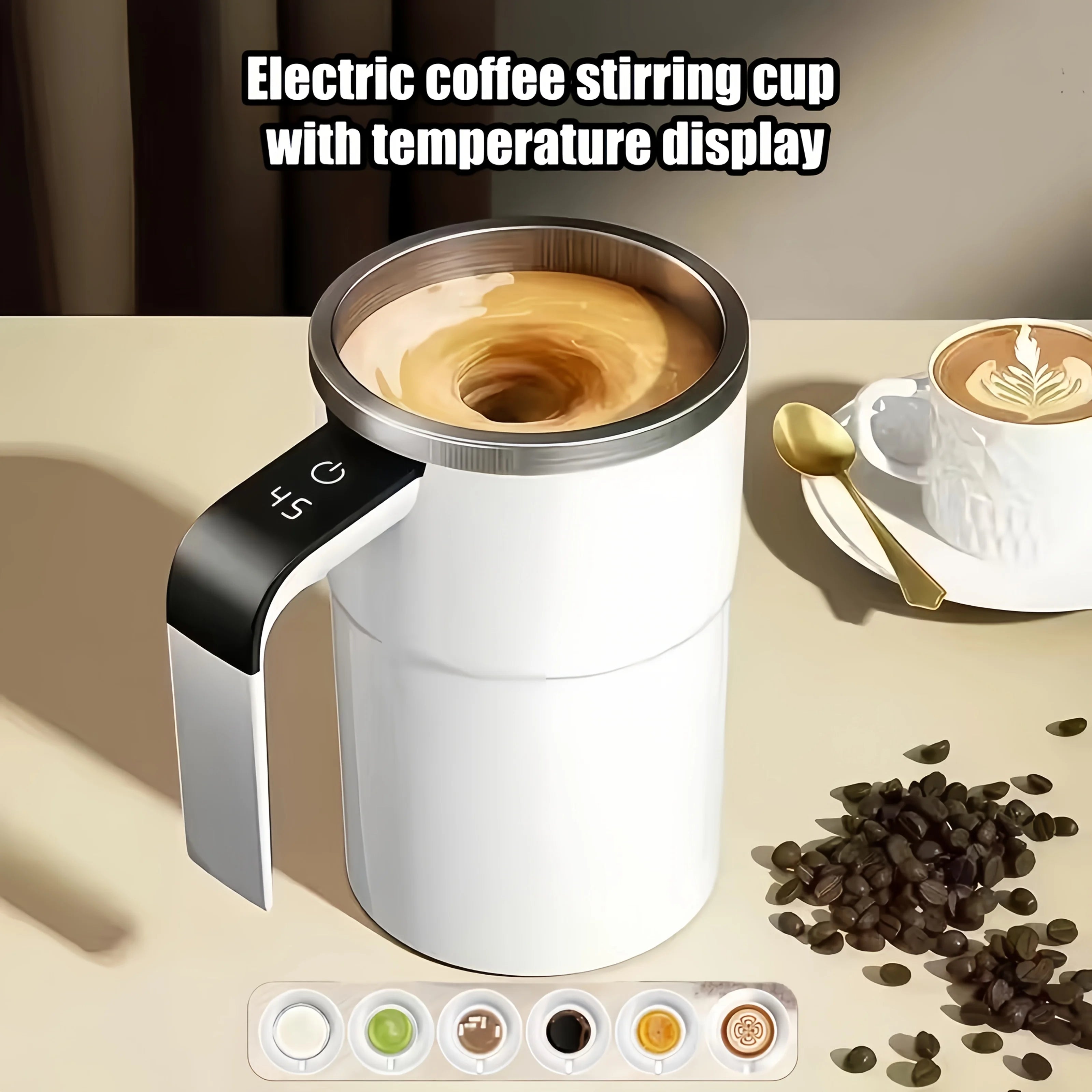 USB Rechargeable Coffee Mug with Temperature Display & Auto Stirrer - 18650 Battery