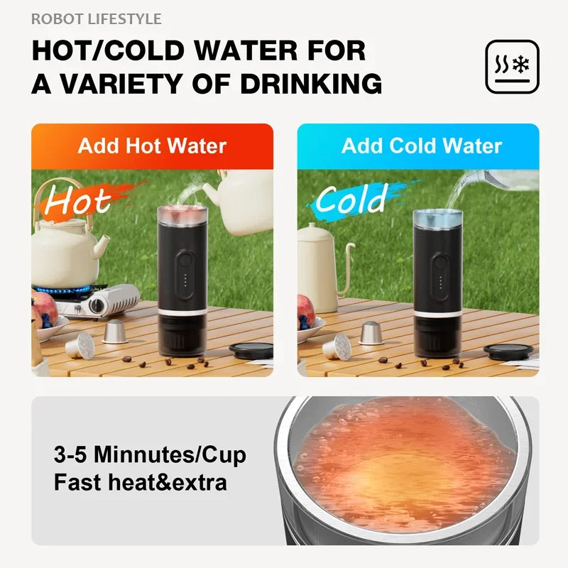 Portable 2-in-1 Coffee Maker - Battery Powered for Travel & Camping