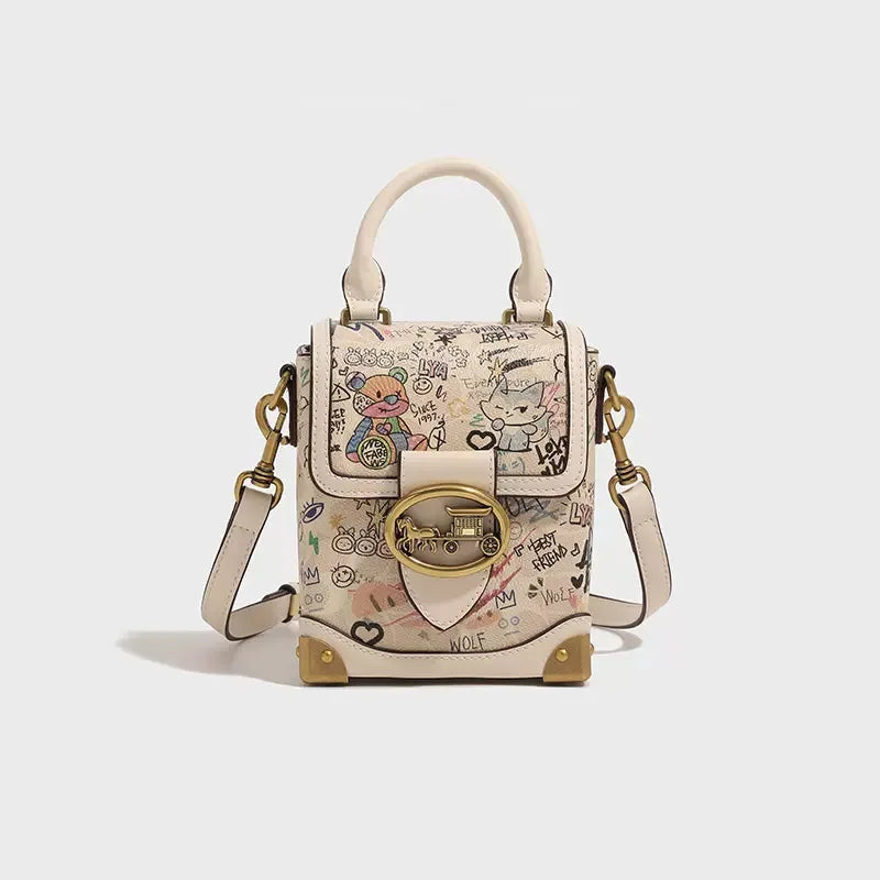 Graffiti Print Top Handle Bag - Crossbody Shoulder Bag