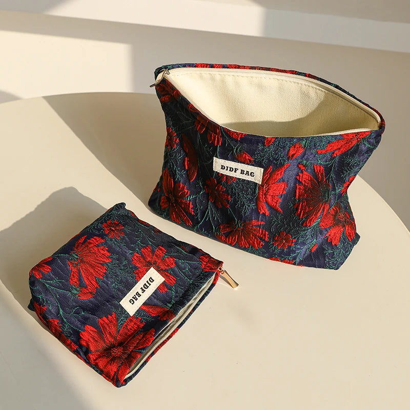 Mini Travel Cosmetic Bag - Compact Red Storage Pouch for Essentials