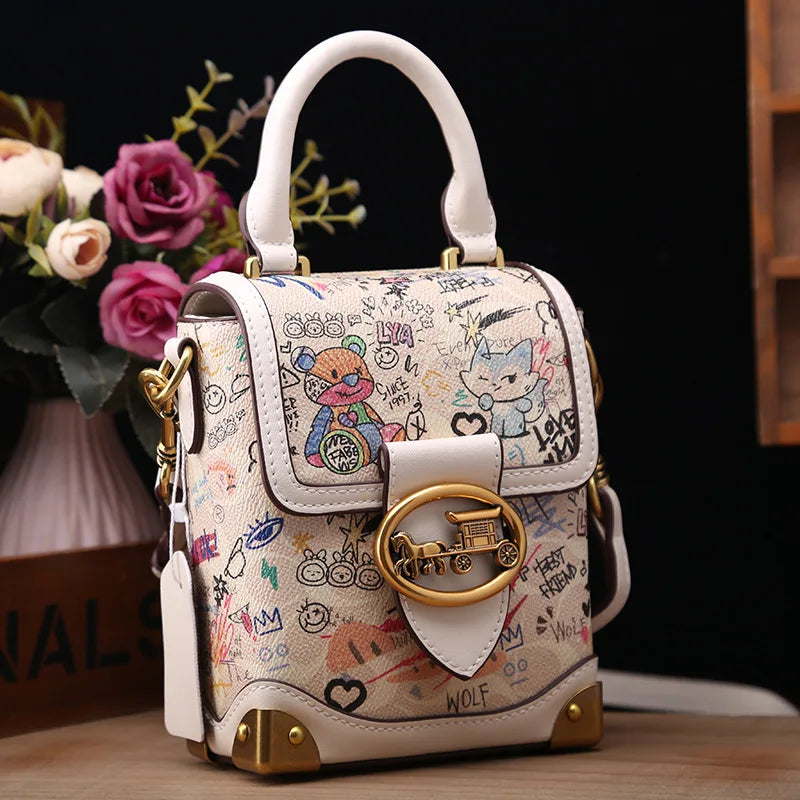 Graffiti Print Top Handle Bag - Crossbody Shoulder Bag