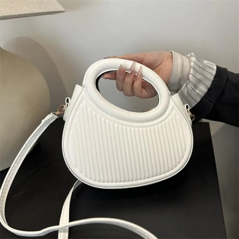 Chic Mini Half‑Moon Handbag – Stylish Round Handle Purse with Adjustable Crossbody Strap