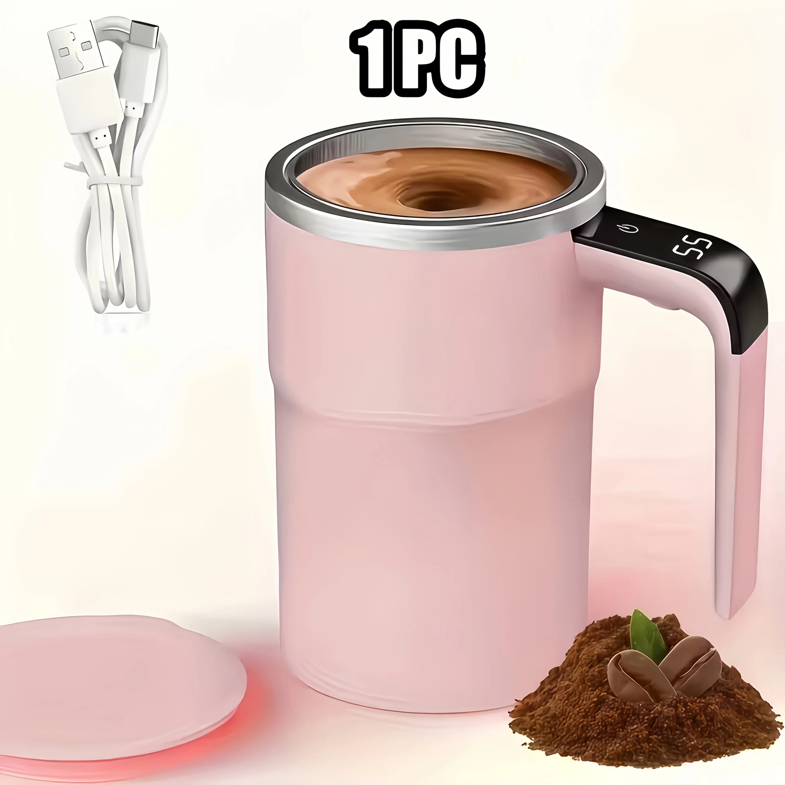 USB Rechargeable Coffee Mug with Temperature Display & Auto Stirrer - 18650 Battery