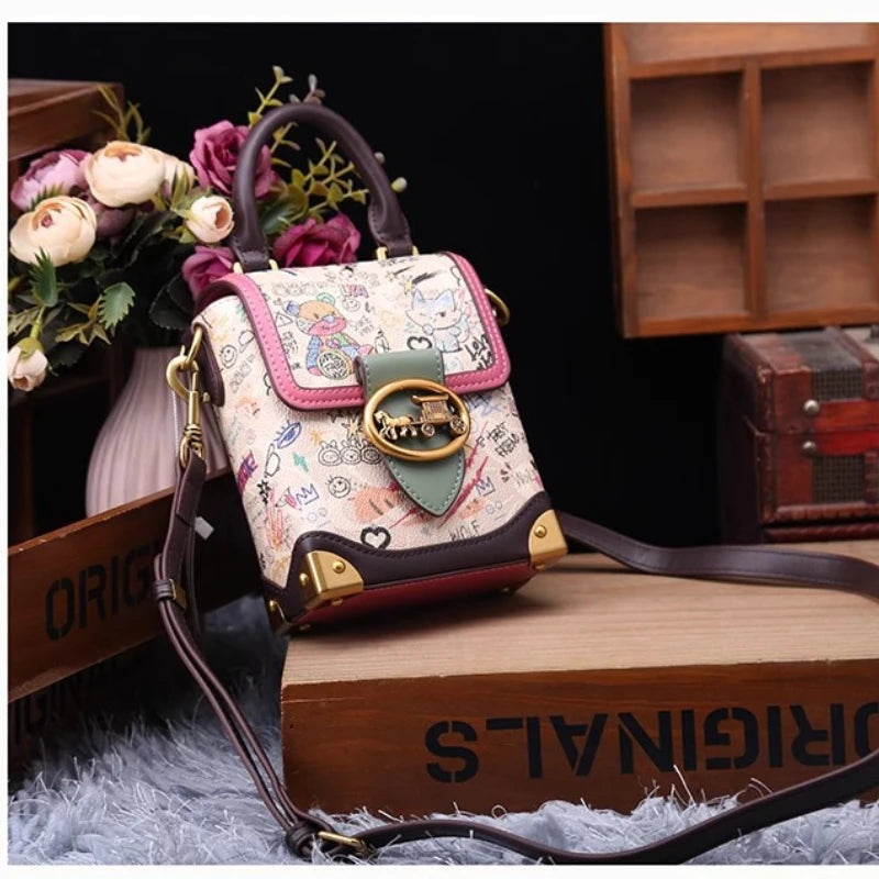 Graffiti Print Top Handle Bag - Crossbody Shoulder Bag