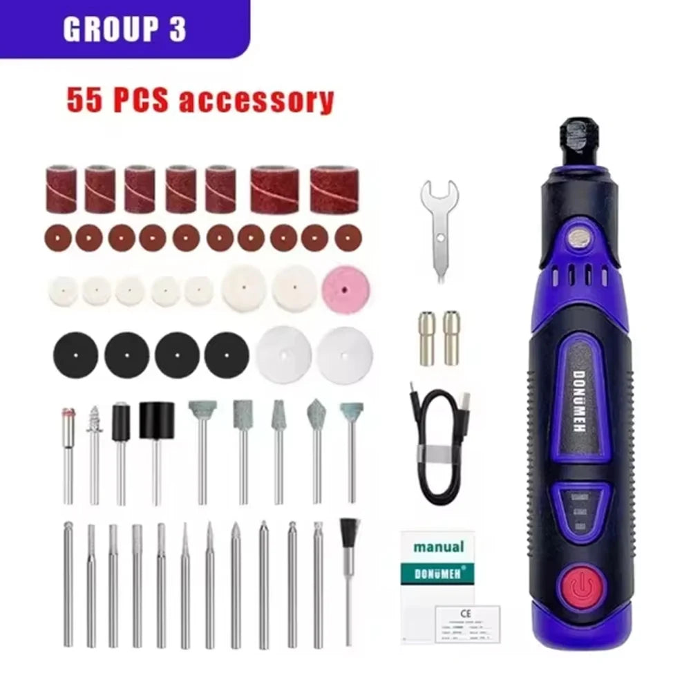 Mini USB Electric Drill - 3-Speed Rotary Tool with Engraving Pen & Accessories