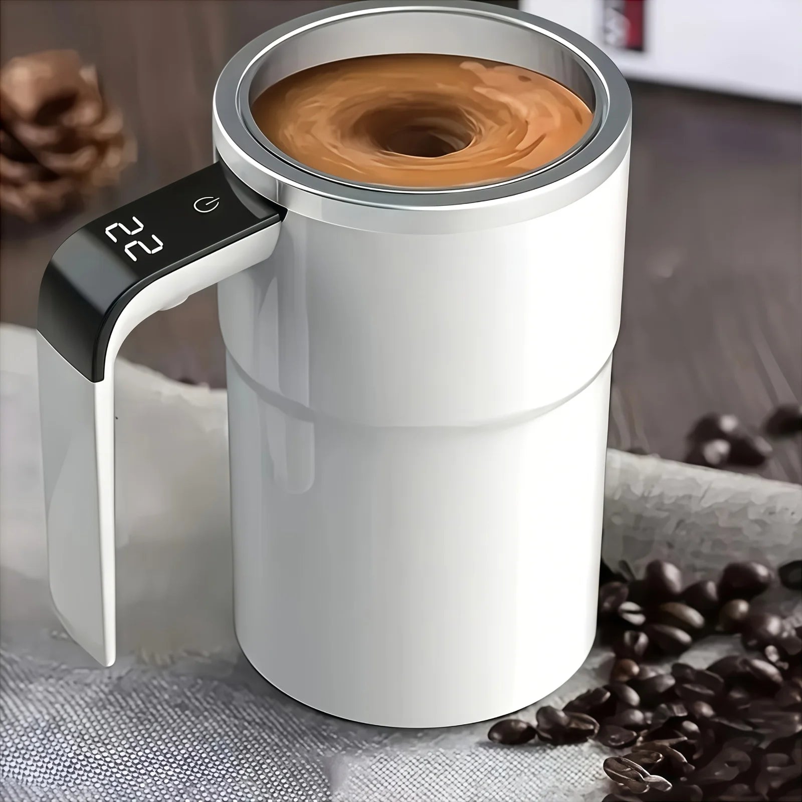 USB Rechargeable Coffee Mug with Temperature Display & Auto Stirrer - 18650 Battery