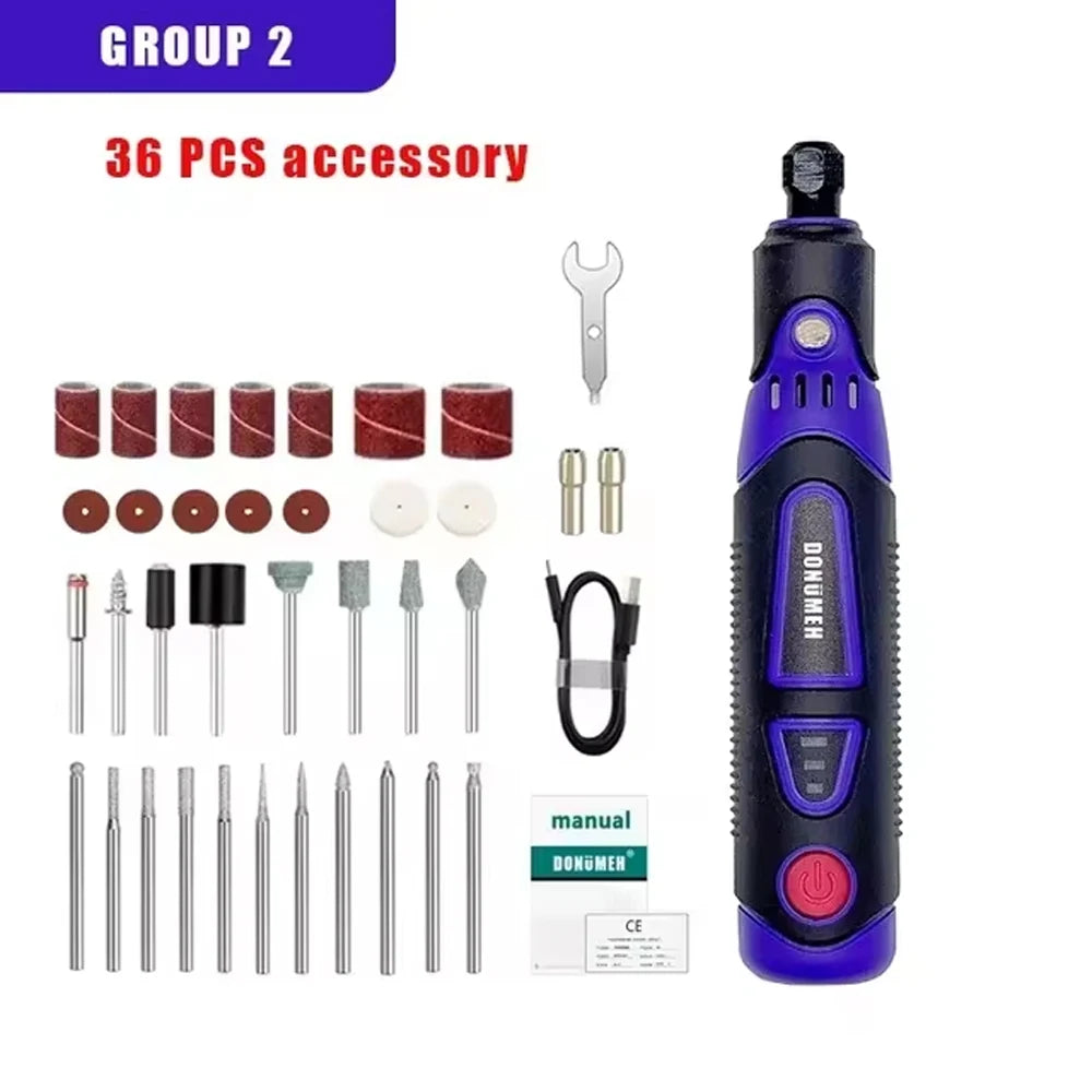 Mini USB Electric Drill - 3-Speed Rotary Tool with Engraving Pen & Accessories